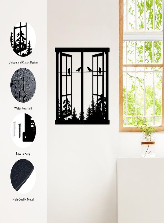 Resama Metal Wall Art Birds In the Window Landscape Wall Hanger,Mountain and Forest Nature Metal Wall Decor,Unique Large Wall Decor, İnterior Design Housewarming Gift (Black, Large) - Image 5