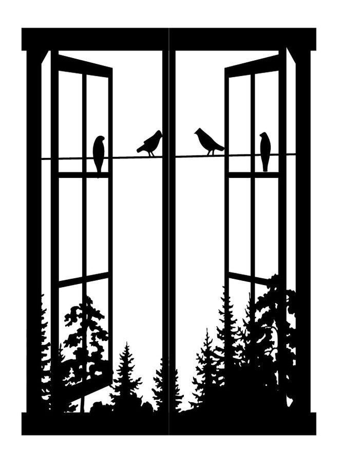 Resama Metal Wall Art Birds In the Window Landscape Wall Hanger,Mountain and Forest Nature Metal Wall Decor,Unique Large Wall Decor, İnterior Design Housewarming Gift (Black, Large) - Image 1