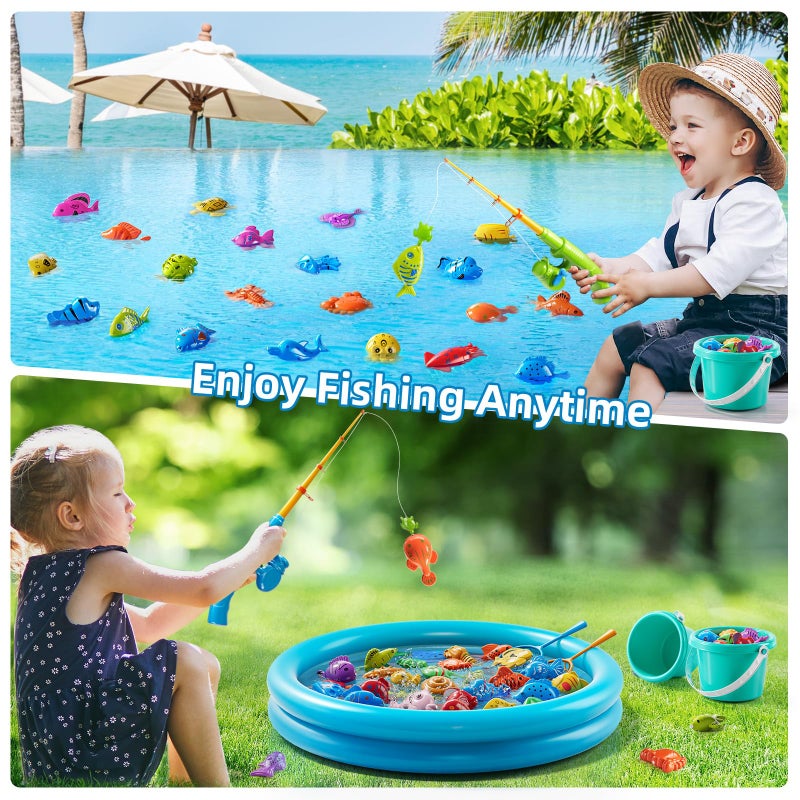 JUKUDAHU Magnet Fishing Toys Game for Kids 3-5 - Floating Fish Toys with Inflatable Kiddie Pool, Bath for Toddlers, Pole Rod Net, Outdoor Party for Boys Girls Kids Age 3 4 5 6 7 8 Year Old - Image 5