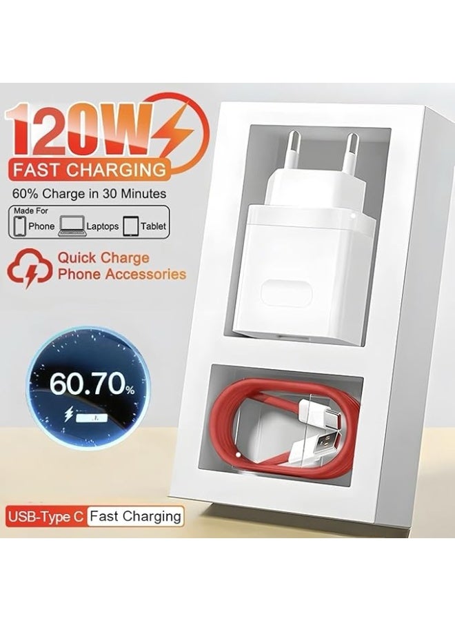 ليناكز الأصلي شاحن بقوة 120 واط متوافق مع هواتف ون بلس، محول مزود بكابل USB من النوع C، متوافق مع هواتف ون بلس 12/11/CE 3/CE 2/2T وغيرها | (محول وكابل) - Image 4