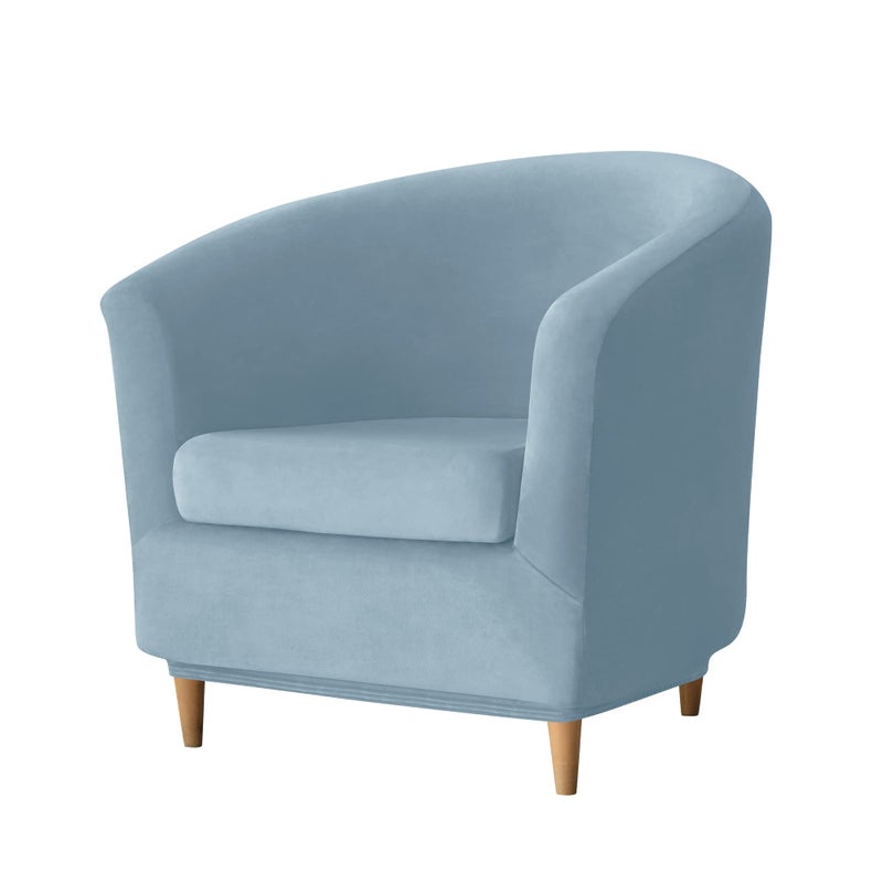 Deisy Dee 2 Piece Velvet Club Chair Slipcover Stretch Barrel Chair Covers Accent Chair Cover Removable Couch Furniture Protector Arm Chair Cover for Living Room (Babyblue) - Image 1