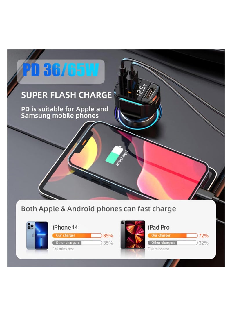 SYOSI Car Phone Chrager Cigarette Lighter Adapter, 3 Ports 80w Pd & Qc & Usb A, with Night Vision Atmosphere Light, Fit for Iphone 14/13/12/Pro, Samsung Galaxy S22/S21/S20 and More - Image 4