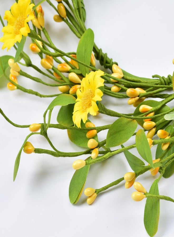 LSKYTOP Artificial Yellow Wreath with Berries and Daisy Flower Wildflower Spring Summer Wreath for Door Wall Wedding Decor,11inch - Image 5