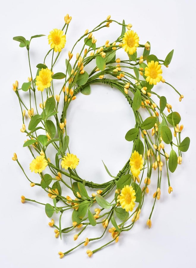 LSKYTOP Artificial Yellow Wreath with Berries and Daisy Flower Wildflower Spring Summer Wreath for Door Wall Wedding Decor,11inch - Image 3