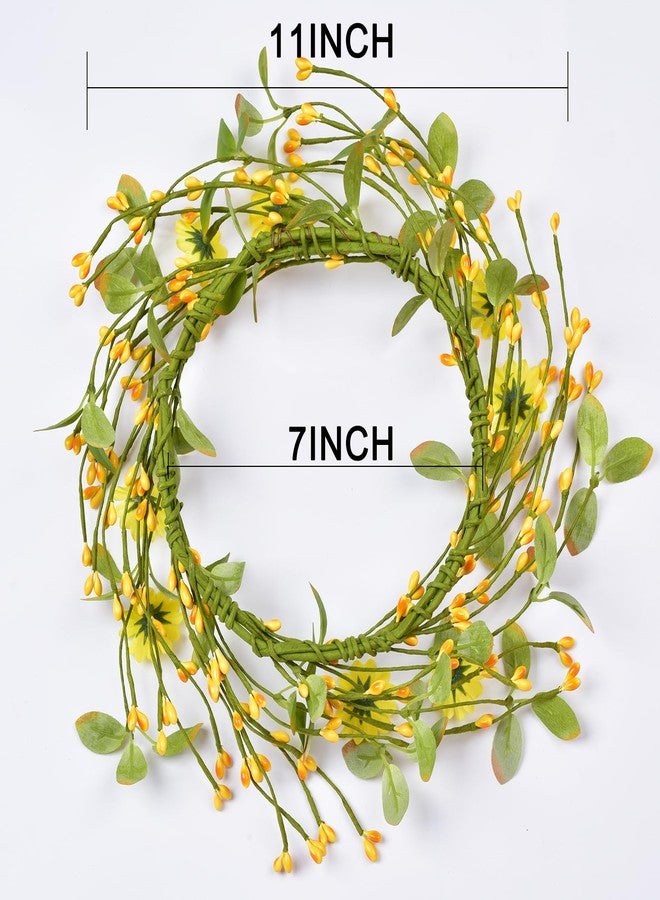 LSKYTOP Artificial Yellow Wreath with Berries and Daisy Flower Wildflower Spring Summer Wreath for Door Wall Wedding Decor,11inch - Image 4