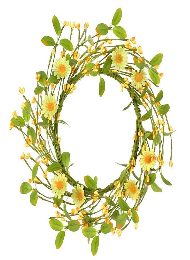 LSKYTOP Artificial Yellow Wreath with Berries and Daisy Flower Wildflower Spring Summer Wreath for Door Wall Wedding Decor,11inch - Image 1