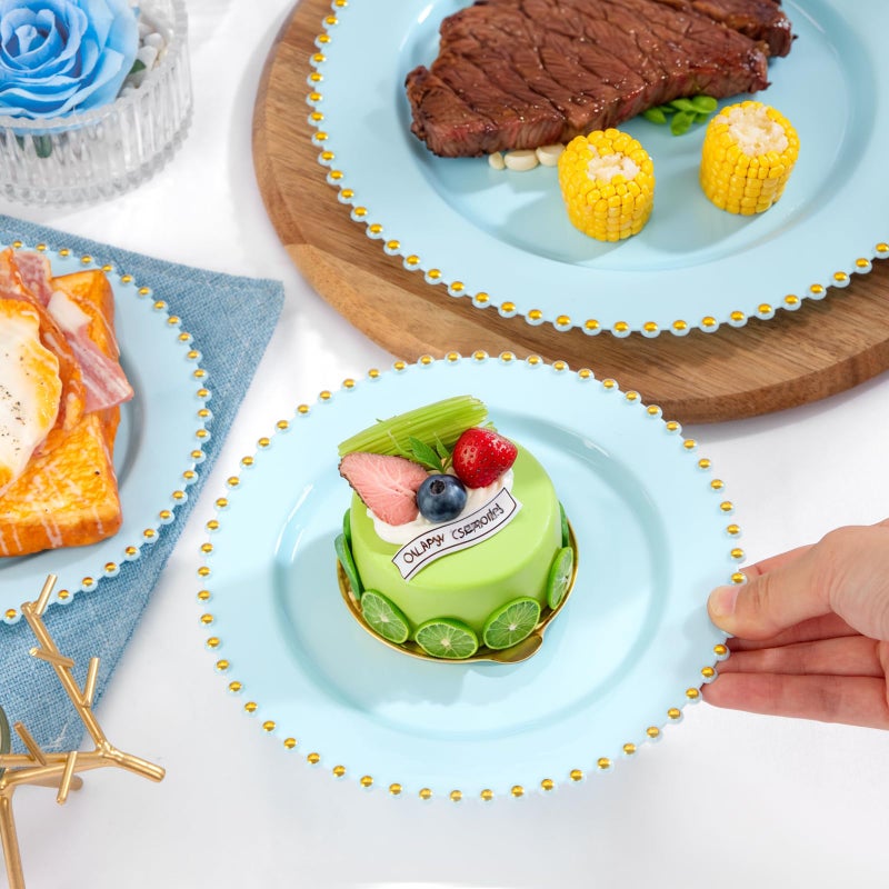 ejonirinjonir EI 60pcs Blue Plastic Plates,Dispoable Heavy Duty Plastic Plates with Gold Rim,Baby Blue 10" Dinner & 7" Dessert Plate,Fancy Elegant Plate for Party,Birthday,Afternoon Tea - Image 3