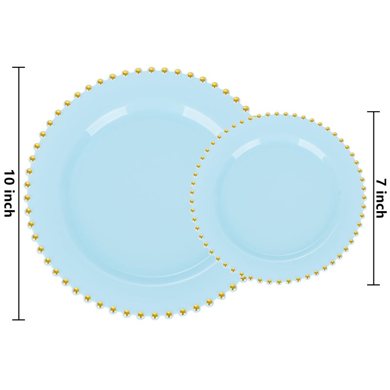 ejonirinjonir EI 60pcs Blue Plastic Plates,Dispoable Heavy Duty Plastic Plates with Gold Rim,Baby Blue 10" Dinner & 7" Dessert Plate,Fancy Elegant Plate for Party,Birthday,Afternoon Tea - Image 2