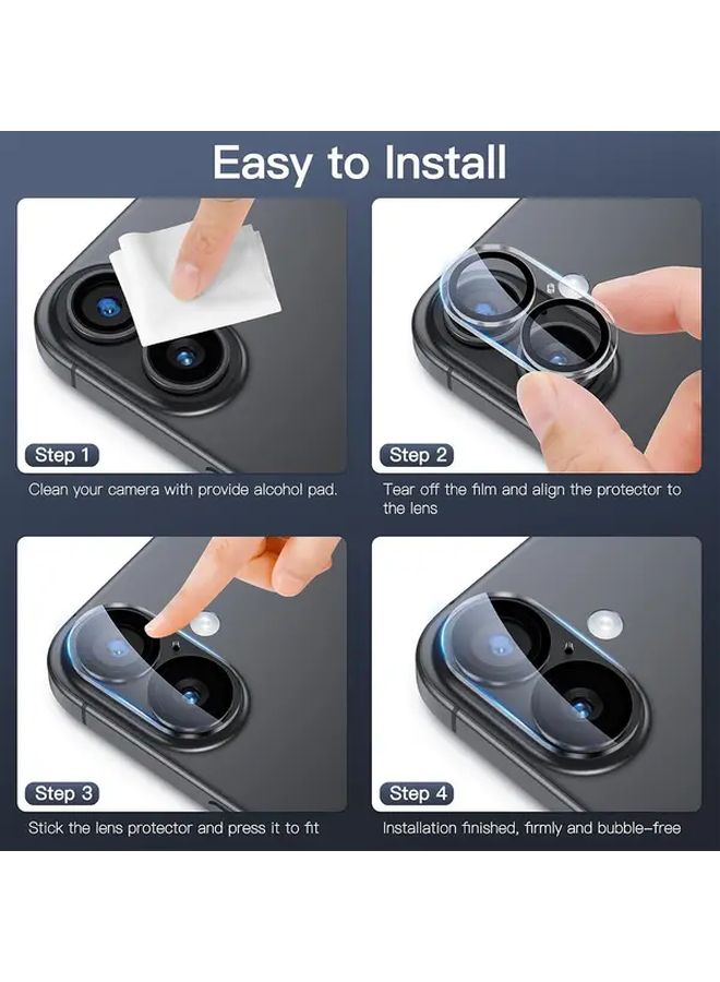 2 Pack 9H Tempered Glass Camera Lens Protector for iPhone 16 Clear Anti Scratch Case Friendly - Image 5