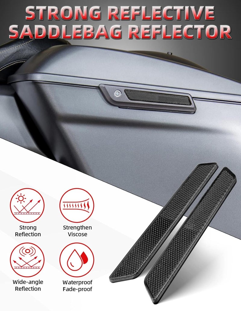 Amazicha Black Reflectors Compatible for Harley Street Glide Electra Glide Road Glide Road King Latch Covers Saddlebags Side Visibility 2014-2022 - Image 5