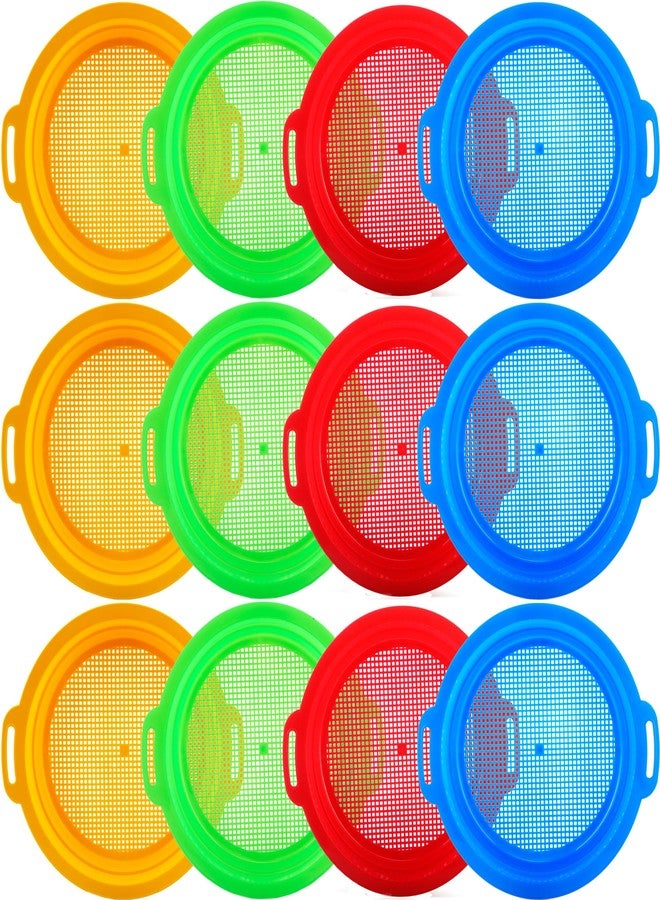 Restroma 12 Pack Kids Sand Sifter Sieve Plastic Sand Strainer Beach Toys Sifting Pan for Child Boys Girls Beach Finding Treasure Tools Party Supplies, 4 Colors - Image 1