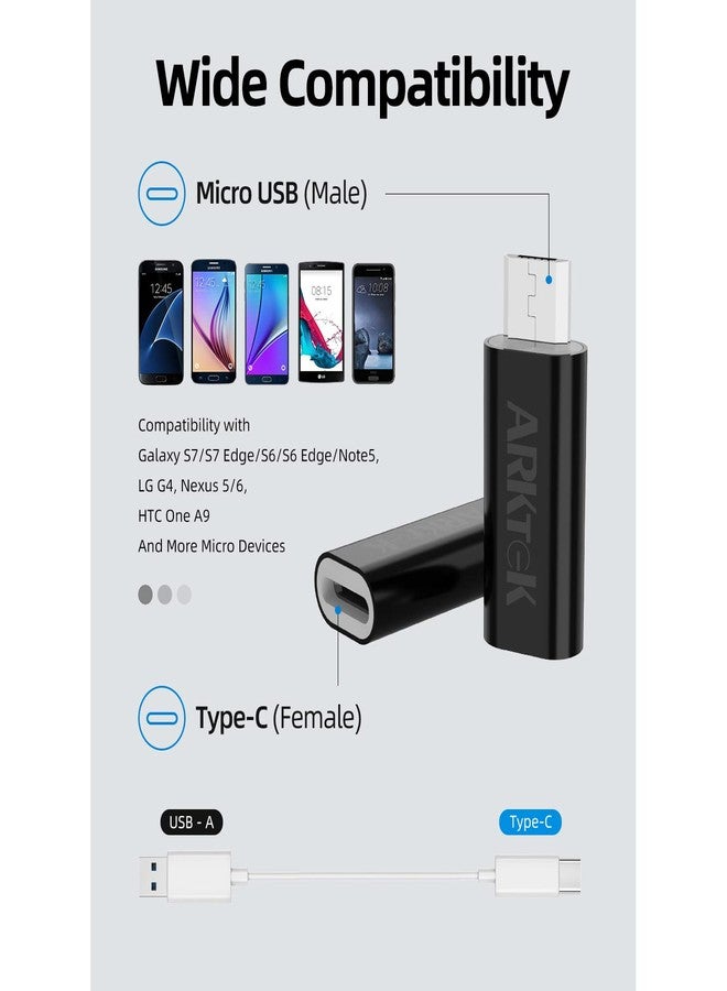 ARKTEK Micro USB to USB C Adapter, Type C Female to MicroUSB Male Converter for OTG Data Sync (Black, Micro USB to Type C) - Image 2