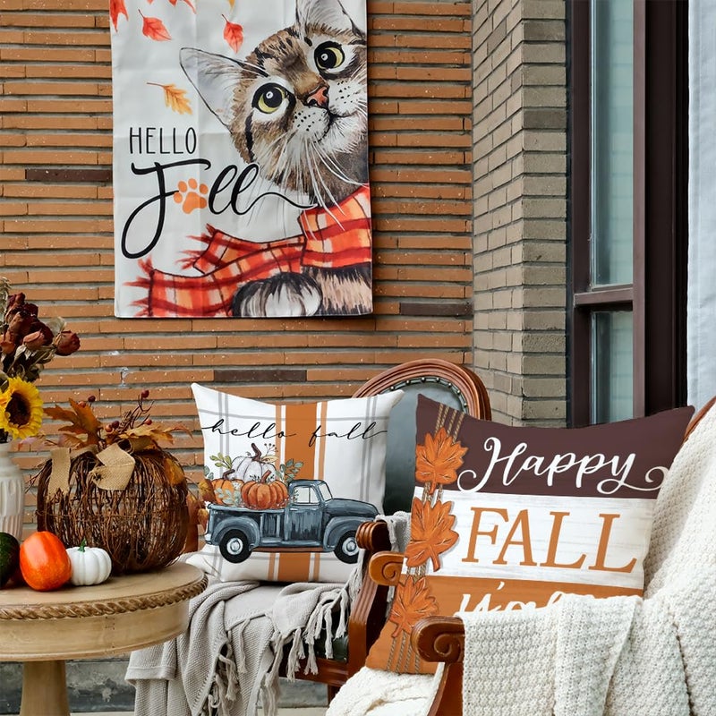 GEEORY GEEORY Fall Pillow Covers 16 x 16 Inch Set of 4  Happy Fall Y'all Stripes Pumpkins Mason Jar Thankful Decor  Cushion Cases for Farmhouse Home Party Sofa Couch (Brown) G355-16 - Image 4