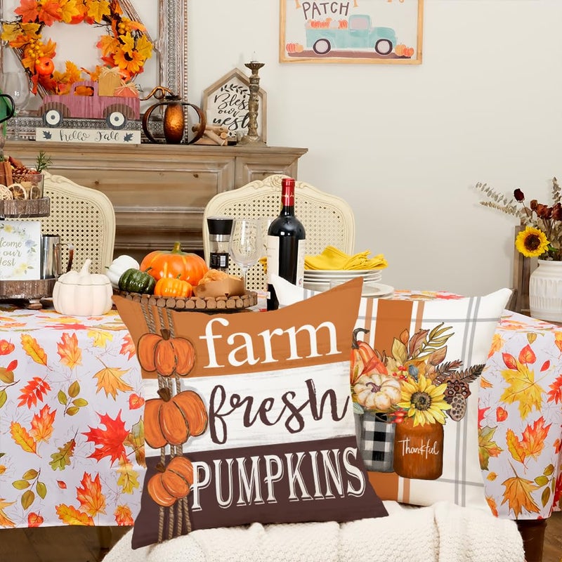 GEEORY GEEORY Fall Pillow Covers 16 x 16 Inch Set of 4  Happy Fall Y'all Stripes Pumpkins Mason Jar Thankful Decor  Cushion Cases for Farmhouse Home Party Sofa Couch (Brown) G355-16 - Image 5