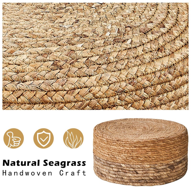 Cpintltr Ottoman Outdoor Sea Grass Stool Poufs Hand Woven Round Foot Stool for Sofa Desk Soft Step Stool Padded Foot Rest Multiple Colors Decorative Furniture Natural/Brown - Image 4