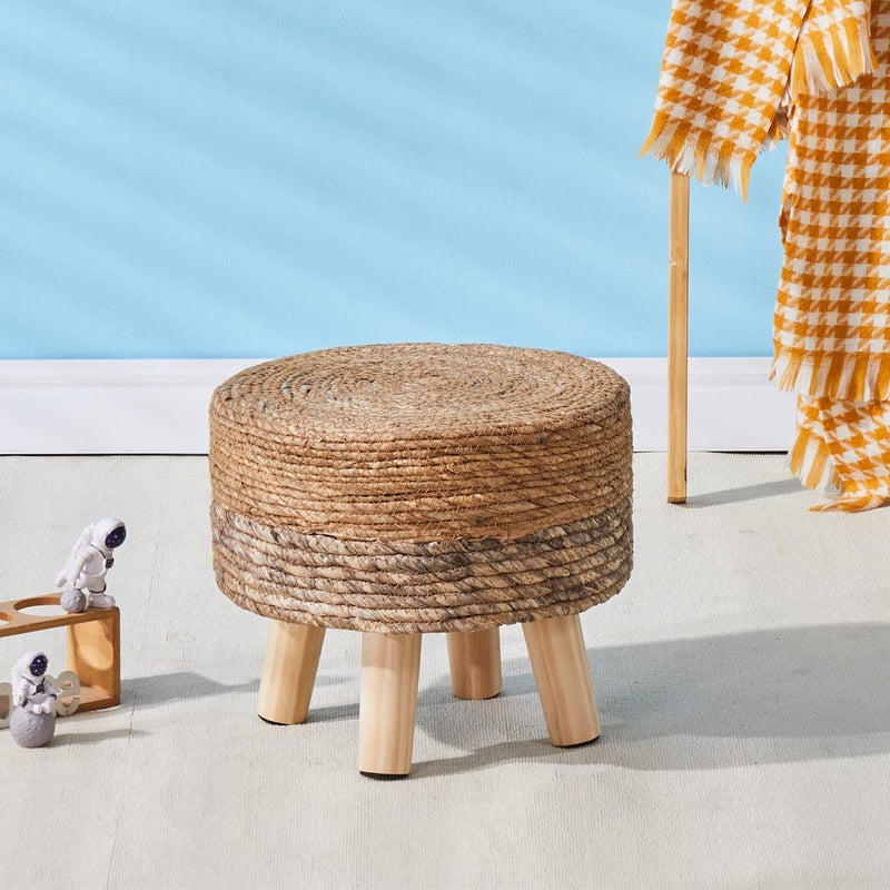 Cpintltr Ottoman Outdoor Sea Grass Stool Poufs Hand Woven Round Foot Stool for Sofa Desk Soft Step Stool Padded Foot Rest Multiple Colors Decorative Furniture Natural/Brown - Image 5