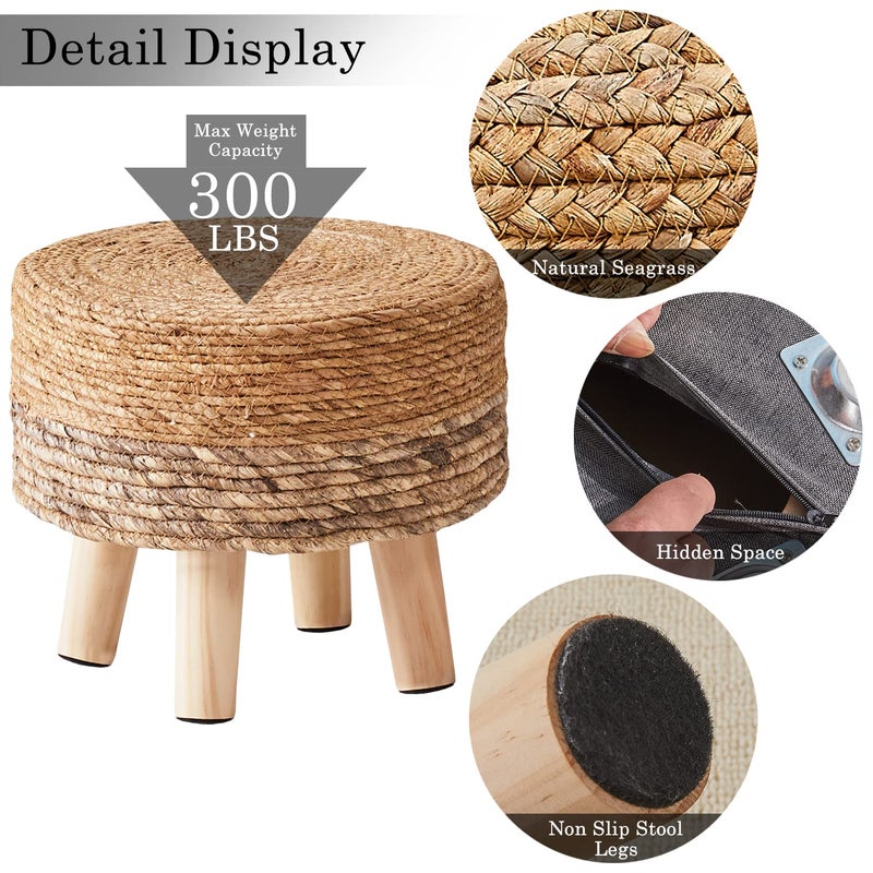 Cpintltr Ottoman Outdoor Sea Grass Stool Poufs Hand Woven Round Foot Stool for Sofa Desk Soft Step Stool Padded Foot Rest Multiple Colors Decorative Furniture Natural/Brown - Image 3