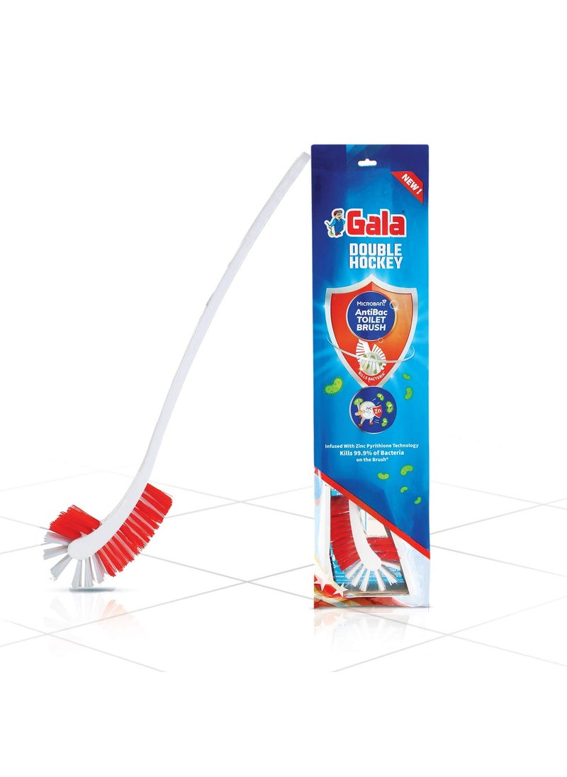 Gala Gala Antibac Double Hockey Antibacteria Toilet Brush, Toilet Brush for Western and Indian Toilet, Bathroom Brush for Toilet Cleaning (White and red,Pack of 1)  - Image 1