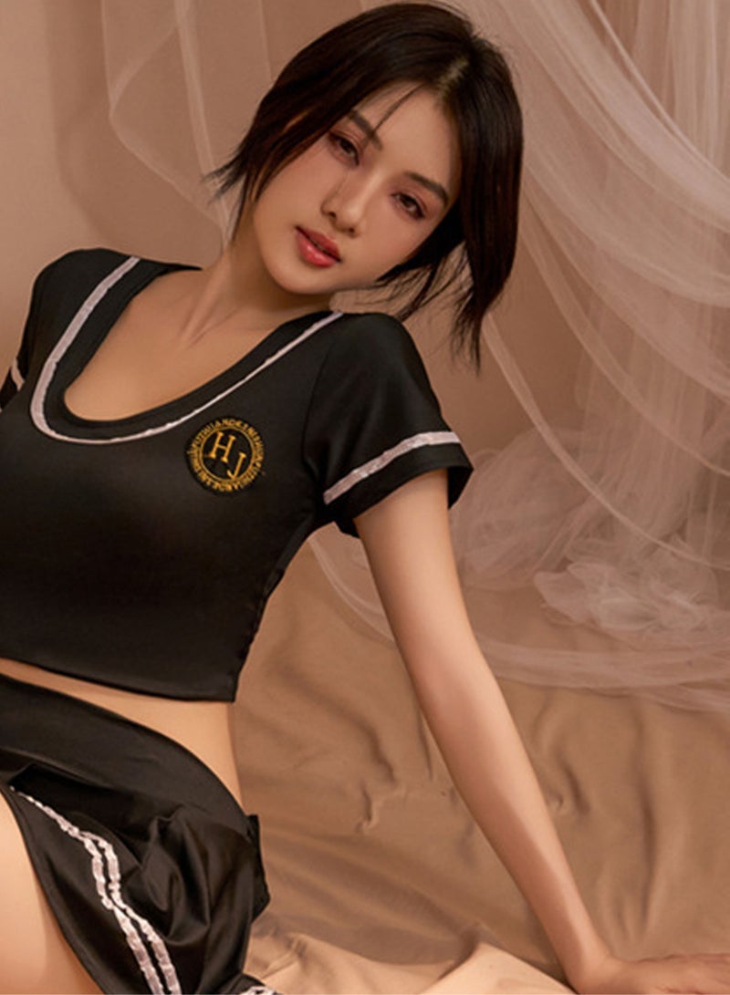 Sweet  School Girl Women Lingerie Costume Japanese JK Sailor Short Skirts Set Free Size for Women sailor suit（black）