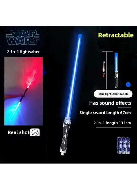 Laser Sword Retractable Lightsaber Two-in-one Seven-color Flash Stick Stall Export Special Logo-Color:1 Light/Blue-telescopic (Silent)-no Battery Pack