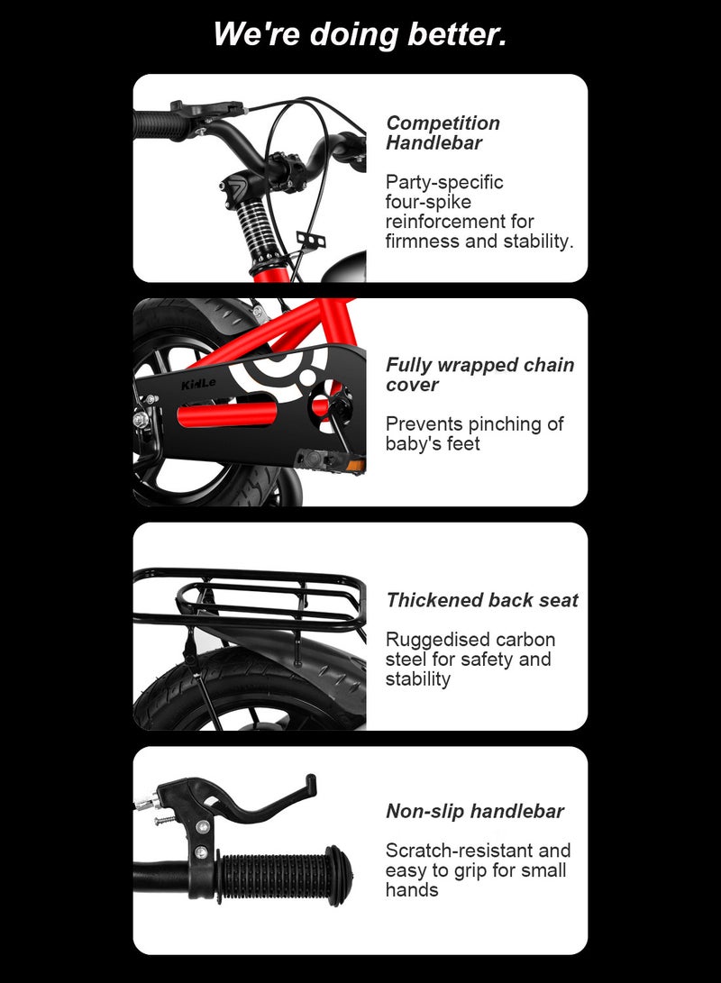 Kidle 12-18 Inch Kids Bike High Carbon Steel Kids' Bike Children's Bicycle For 2-12 Years Old Girls And Boys With Training Wheels With Headlight Adjustable Seat Tail Rear Rack Wear-Resistant Tires Sensitive Brakes Safe and Stable - Image 3