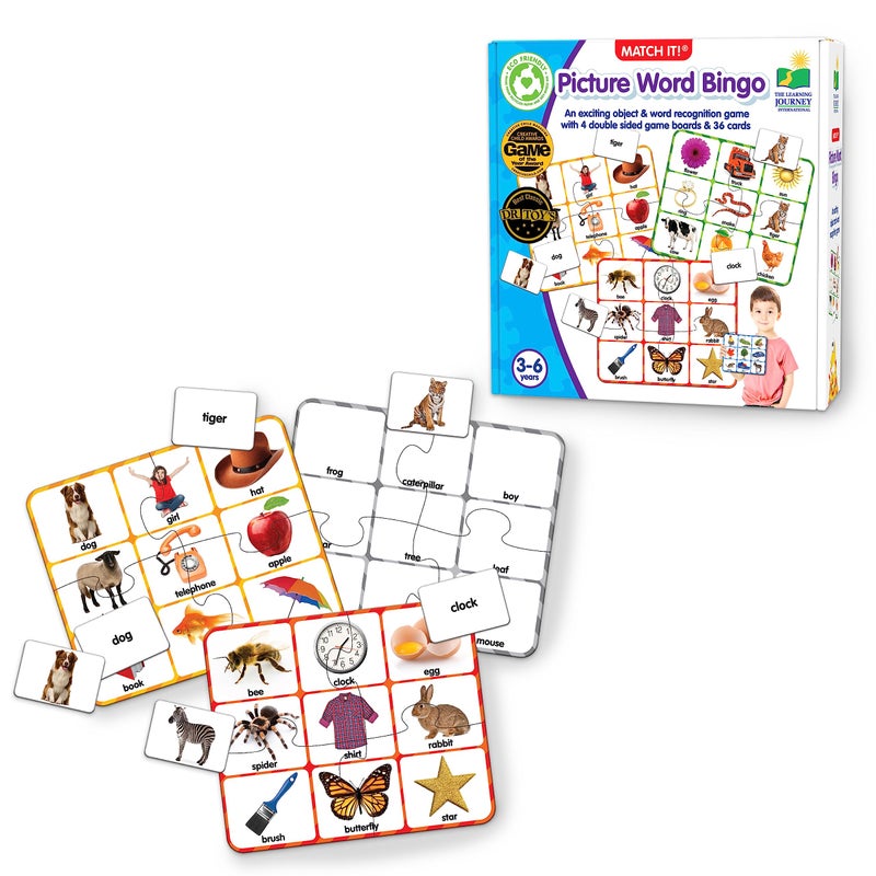 The Learning Journey: Match It! Bingo - Picture Word - Reading Game for Preschool and Kindergarten 36 Picture Word Cards, 9.5" H x 8" W x 0.1" D - Image 1