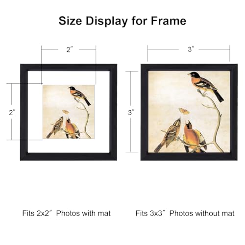 BKABOT 3x3 Picture Frame Set of 3, Black Metal Square Photo Frames with HD Glass, Fits 2x2 with Mat or 3 x 3 without Mat, Display for Wall and Table - Image 2