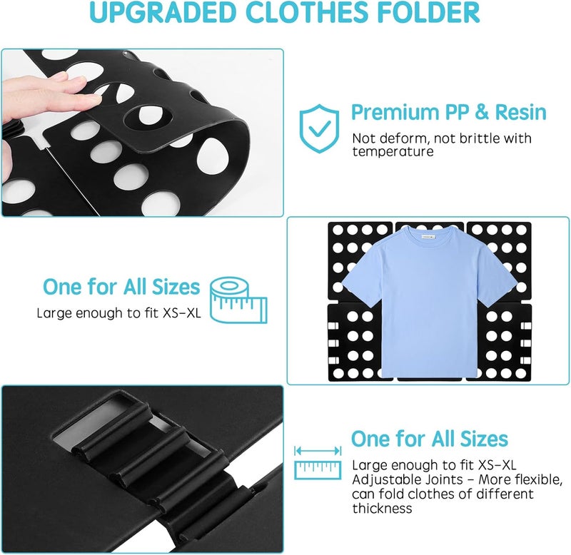 GYE T Shirt Folding Board Laundry Organizer Durable Tool T Shirt Clothes Folder Plastic Easy and Fast Folding Board for Kid Children and Adult to Fold Clothes Black - Image 2