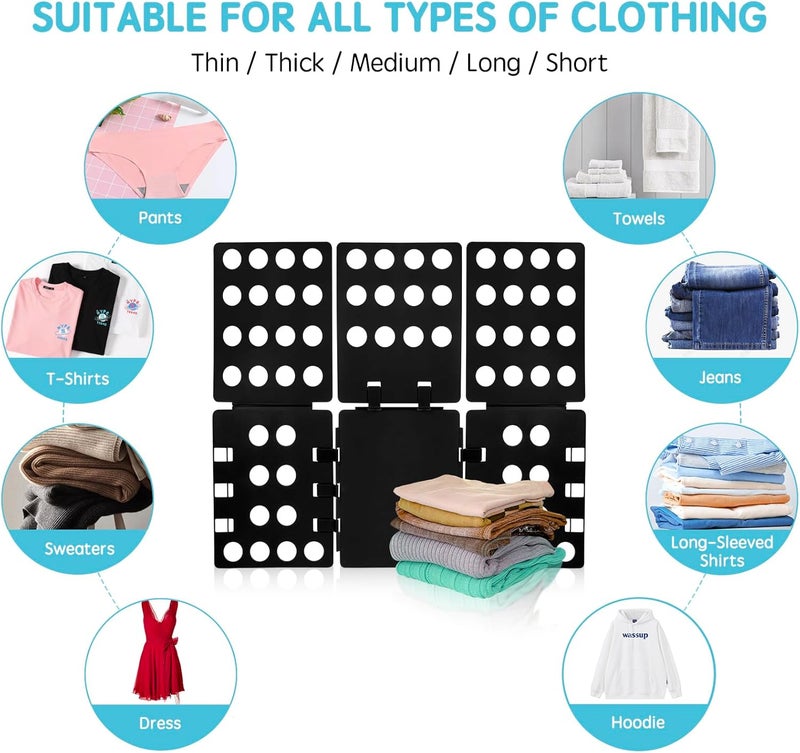 GYE T Shirt Folding Board Laundry Organizer Durable Tool T Shirt Clothes Folder Plastic Easy and Fast Folding Board for Kid Children and Adult to Fold Clothes Black - Image 3