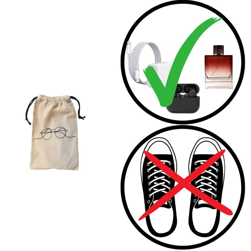 Ivillage Reusable & Washable Pure Cotton Fabric Travel Pouches With Drawstring Closure|Handcrafted Doodle Collection|Ideal For Earphones, Makeup, Sunglasses, Socks And Toiletries|Pack Of 10 - Black - Image 5