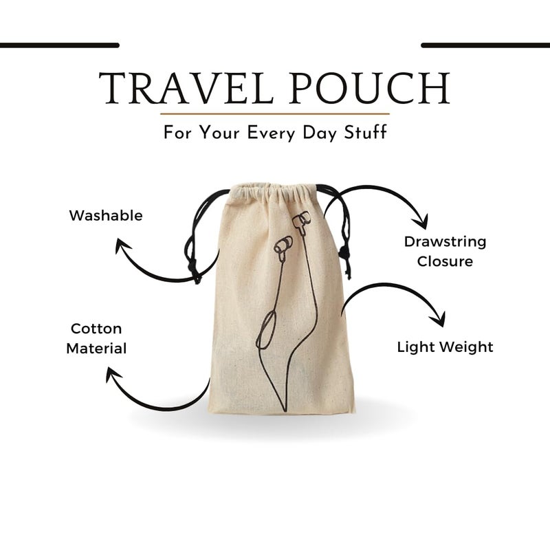 Ivillage Reusable & Washable Pure Cotton Fabric Travel Pouches With Drawstring Closure|Handcrafted Doodle Collection|Ideal For Earphones, Makeup, Sunglasses, Socks And Toiletries|Pack Of 10 - Black - Image 4