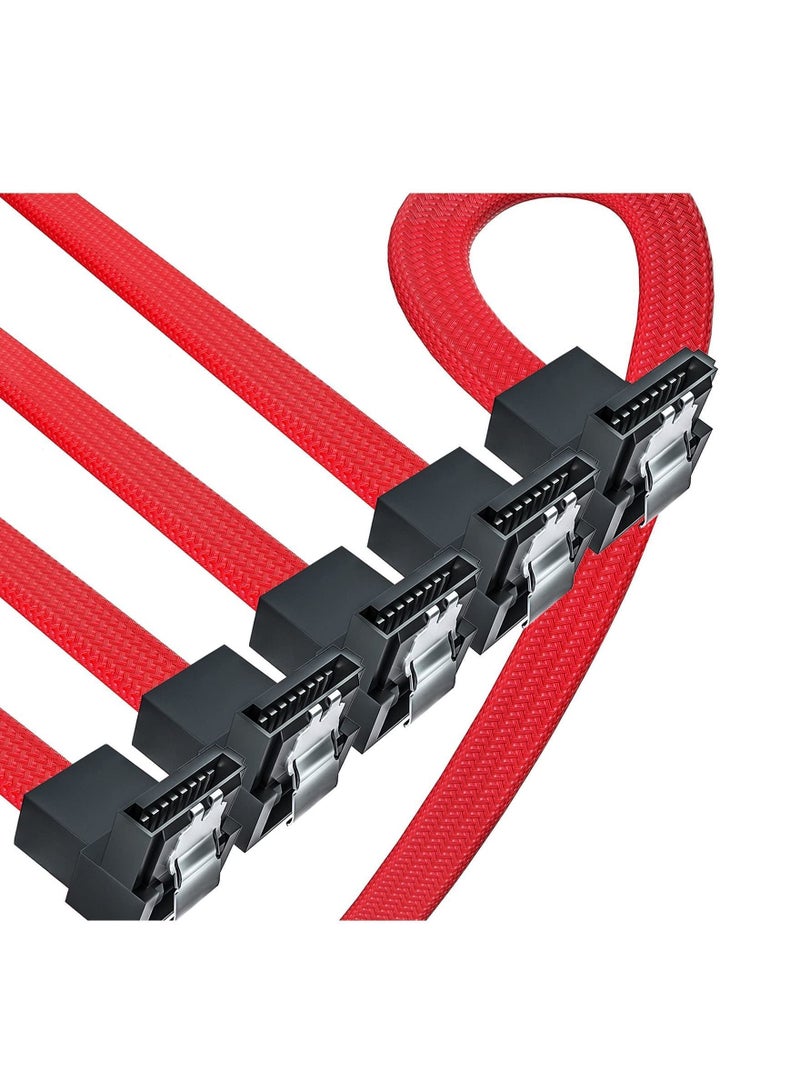 5 Pack SATA 3.0 Cable, SYOSI 20 Inch III Right Angle 90 Degree HDD SDD Data Nylon Braided Cable with Locking Latch for HDD, SSD, CD Driver, Writer - Image 1