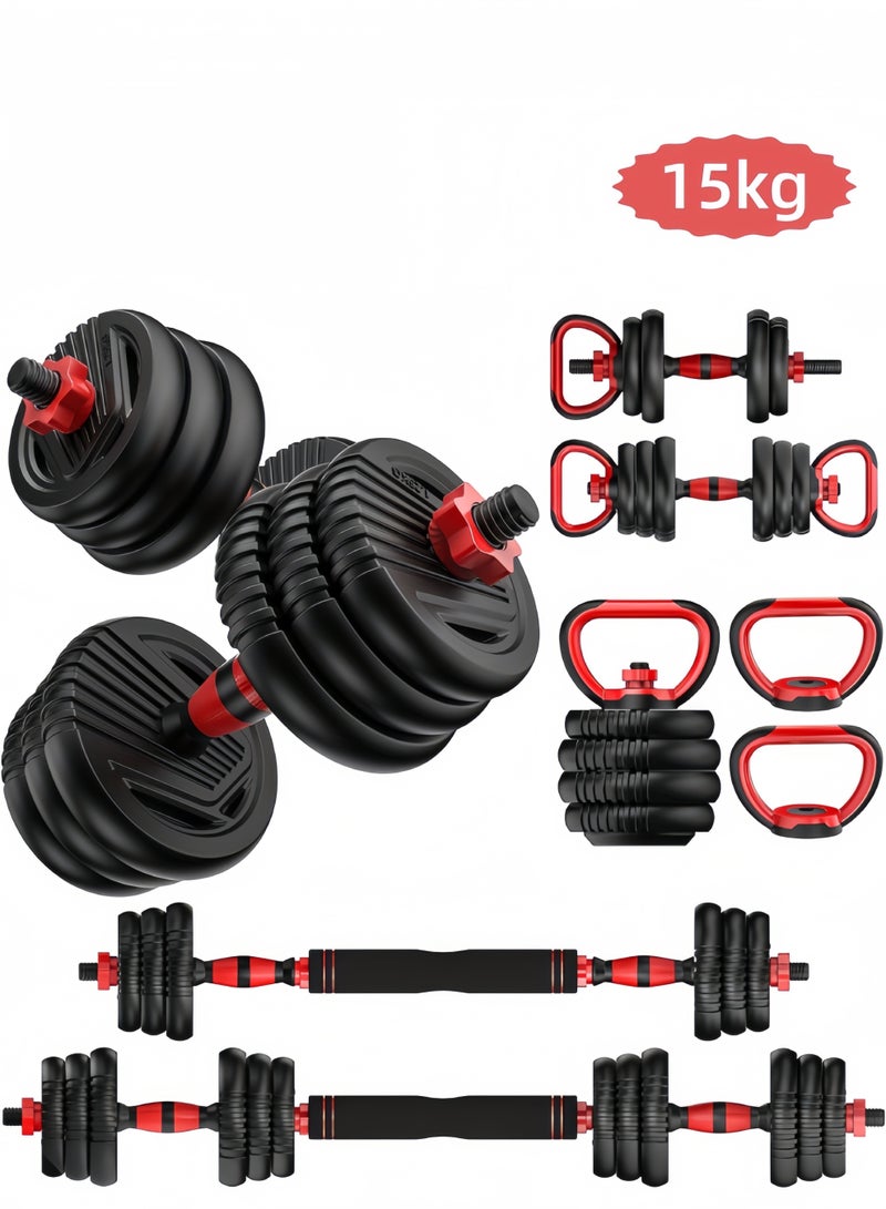 Canadel Adjustable Dumbbell Set 15KG, Converts to Barbell, Kettlebell & Push-Up Stand with Ergonomic Non-Slip Grip for Home Gym Strength Training - Image 1