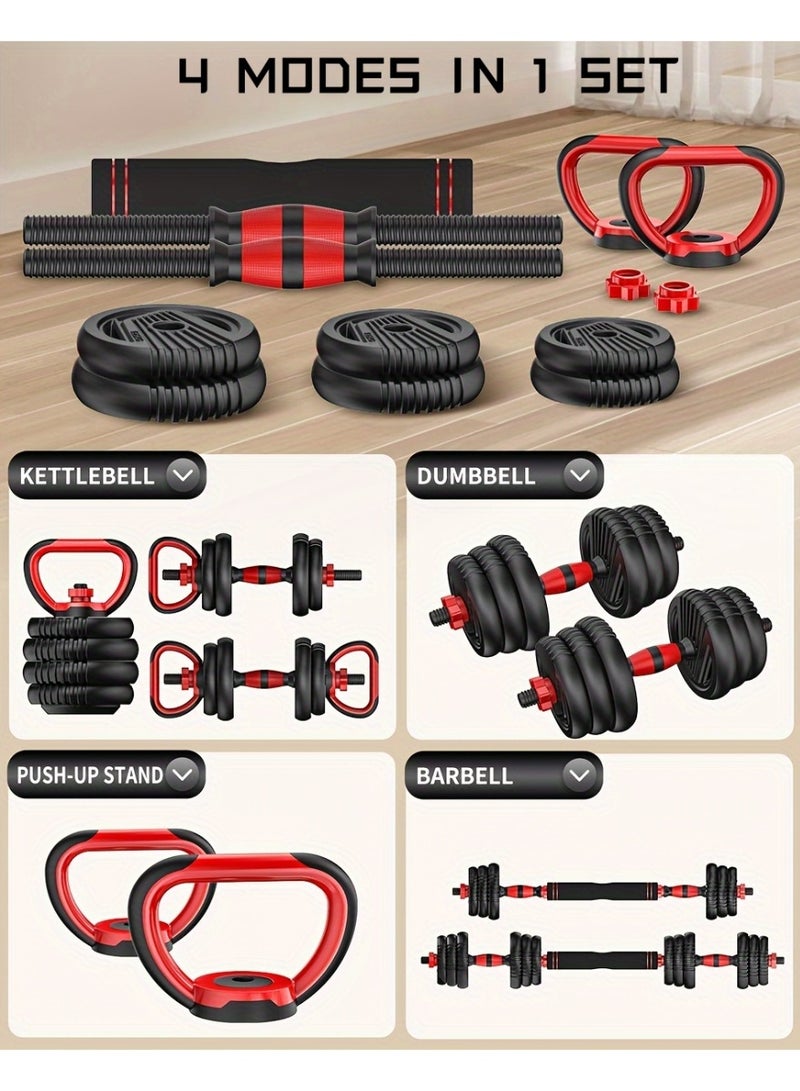 Canadel Adjustable Dumbbell Set 15KG, Converts to Barbell, Kettlebell & Push-Up Stand with Ergonomic Non-Slip Grip for Home Gym Strength Training - Image 4