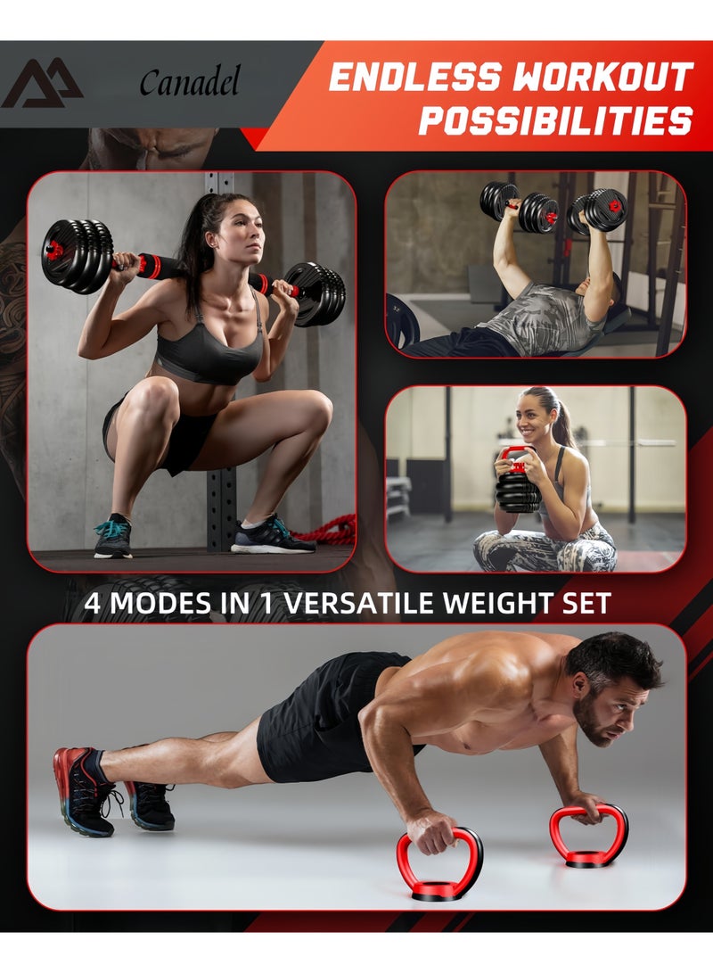 Canadel Adjustable Dumbbell Set 15KG, Converts to Barbell, Kettlebell & Push-Up Stand with Ergonomic Non-Slip Grip for Home Gym Strength Training - Image 5