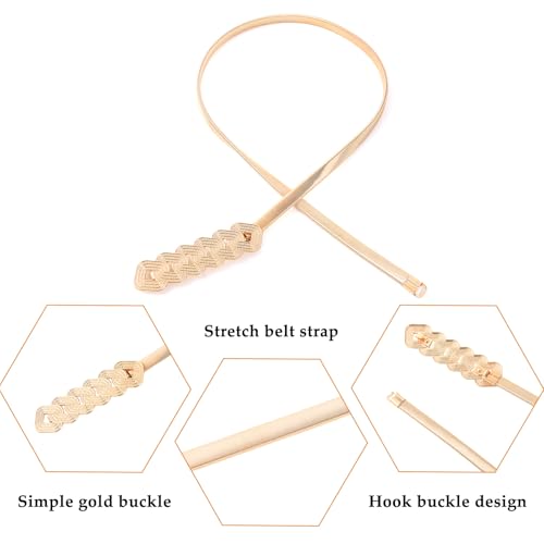 E-Clover 6 Loops Belts for Women Gold Waist Skinny Stretch Belt for Dresses Metal Waistband - Image 3