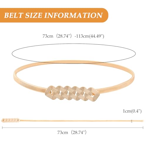 E-Clover 6 Loops Belts for Women Gold Waist Skinny Stretch Belt for Dresses Metal Waistband - Image 2