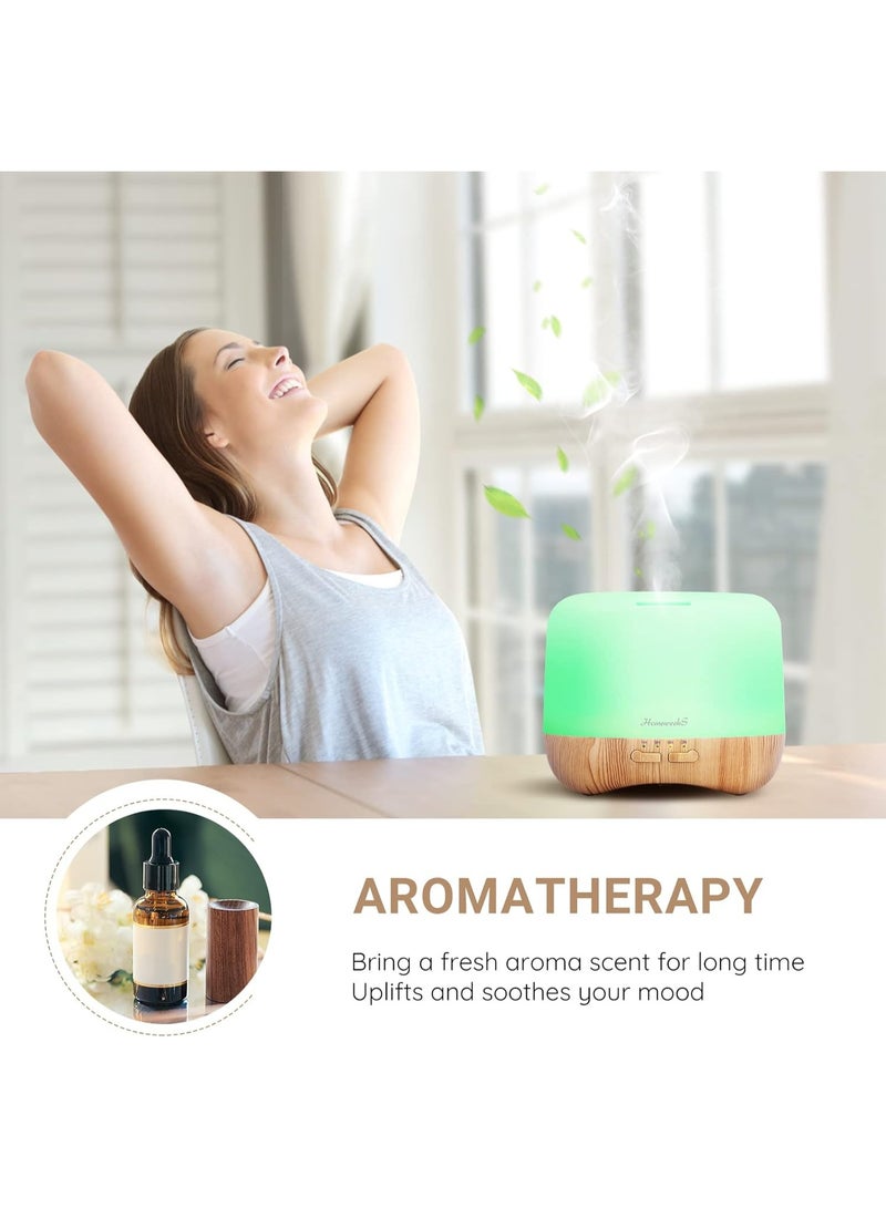 Homeweeks 300ml Essential Oil Diffuser, Quiet Aromatherapy Mist Diffusers for Essential Oils, Wood Grain, Ultrasonic, Remote Control, Timer, 7 Colors Light for Bedroom (300ml) - Image 2