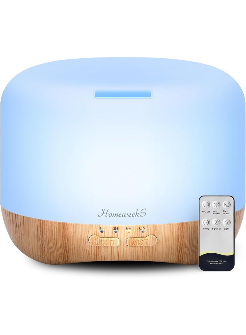 Homeweeks 300ml Essential Oil Diffuser, Quiet Aromatherapy Mist Diffusers for Essential Oils, Wood Grain, Ultrasonic, Remote Control, Timer, 7 Colors Light for Bedroom (300ml) - Image 1