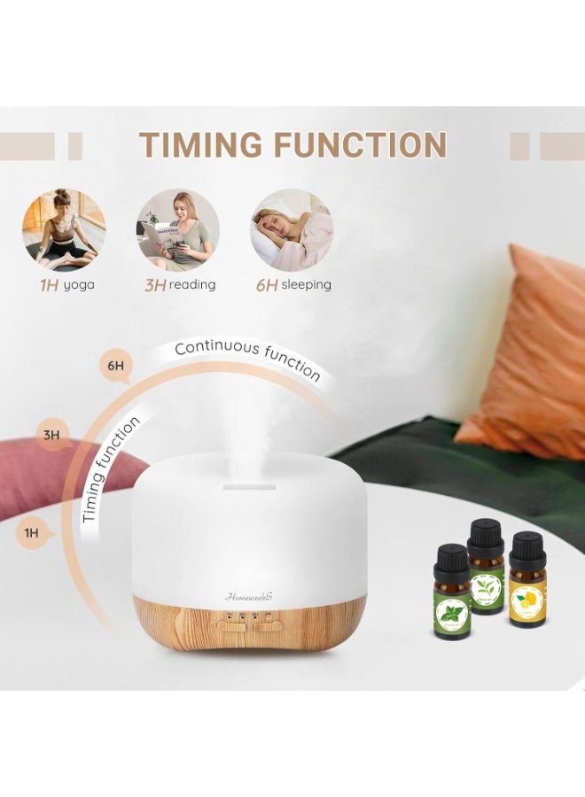 Homeweeks 300ml Essential Oil Diffuser, Quiet Aromatherapy Mist Diffusers for Essential Oils, Wood Grain, Ultrasonic, Remote Control, Timer, 7 Colors Light for Bedroom (300ml) - Image 5