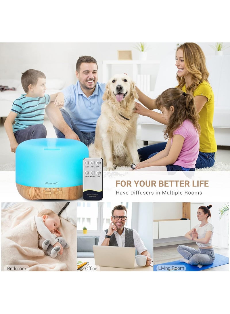 Homeweeks 300ml Essential Oil Diffuser, Quiet Aromatherapy Mist Diffusers for Essential Oils, Wood Grain, Ultrasonic, Remote Control, Timer, 7 Colors Light for Bedroom (300ml) - Image 3