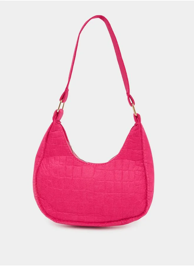 ستايلي Styli Croc-Textured Hobo Bag with Zip Closure