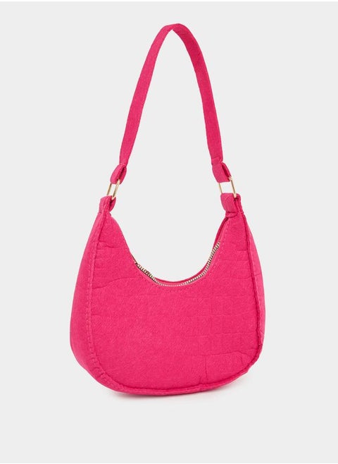 Styli Croc-Textured Hobo Bag with Zip Closure