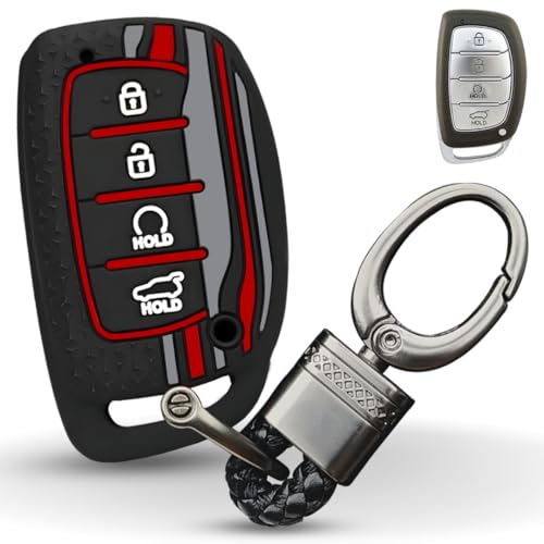 KEYCEPT Tristar Silicone Key Cover for Hyundai Alcazar, Creta, EV 2021 Nline 4 Button Smart Key with Keychain. (Type 4, Black) - Image 1