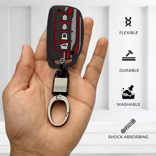 KEYCEPT Tristar Silicone Key Cover for Hyundai Alcazar, Creta, EV 2021 Nline 4 Button Smart Key with Keychain. (Type 4, Black) - Image 5