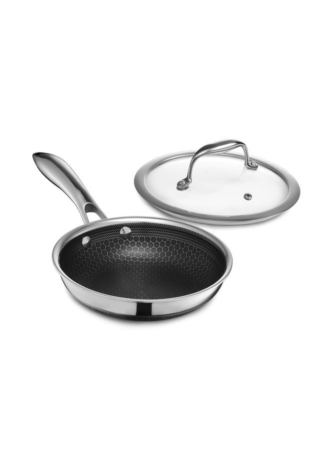 HexClad Hybrid Nonstick 18 cm Frying Pan with Tempered Glass Lid, Stay-Cool Handle, Dishwasher and Oven Safe, Induction Ready, Compatible with All Cooktops, (CWPNLD07) - Image 1