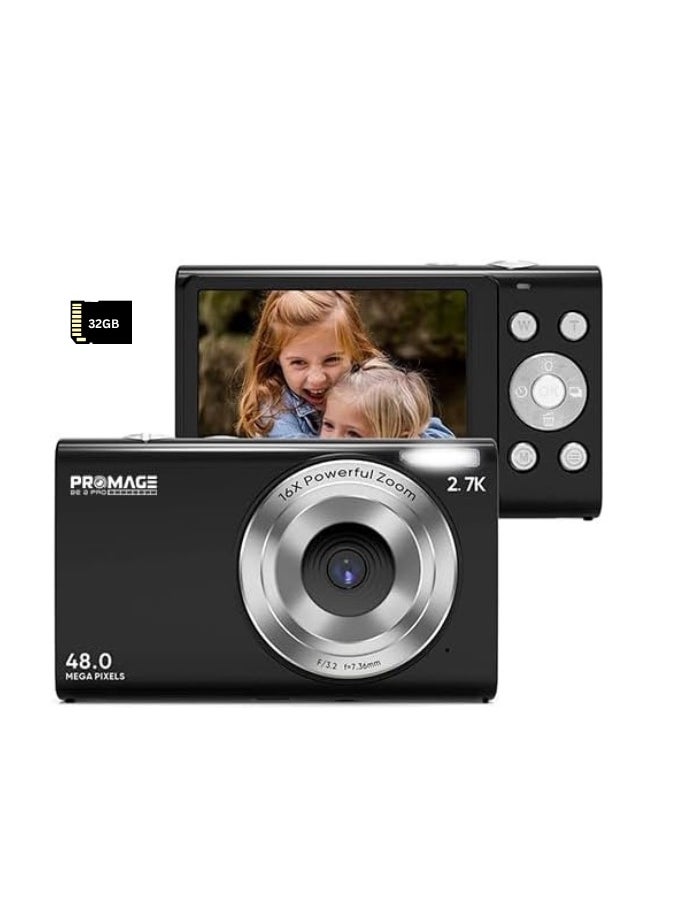 PROMAGE Digital Camera, Autofocus UHD 4K Vlogging Camera with 32GB Card, 48MP 16X Digital Zoom Digital Camera  - Image 1