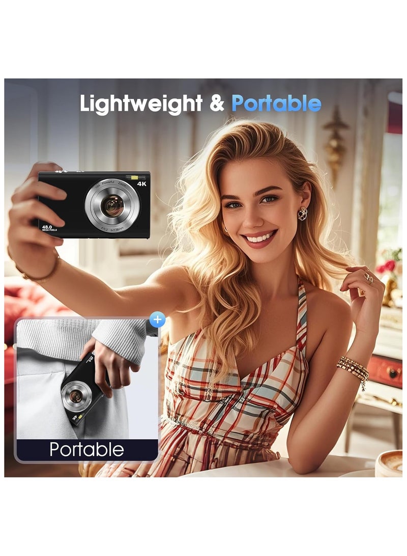 Digital Camera, Autofocus UHD 4K Vlogging Camera with 32GB SD Card & 2 Batteries, 48MP 16X Digital Zoom Digital Camera
