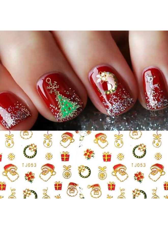 Pretty Diva Christmas Nail Stickers 10 Packs 3D Metal Gold Xmas Design SelfAdhesive Nail Decals Bronzing Snowflakes Snowmen Santa Xmas Tree Nail Art Stickers Tips DIY Decoration for Women Kids - Image 1