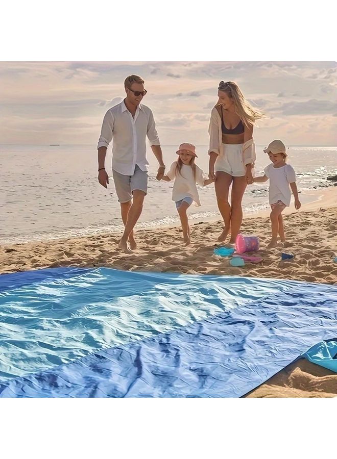 Large Blue Sandproof Beach Mat Quick Dry Lightweight Non Slip Outdoor Blanket - Image 4